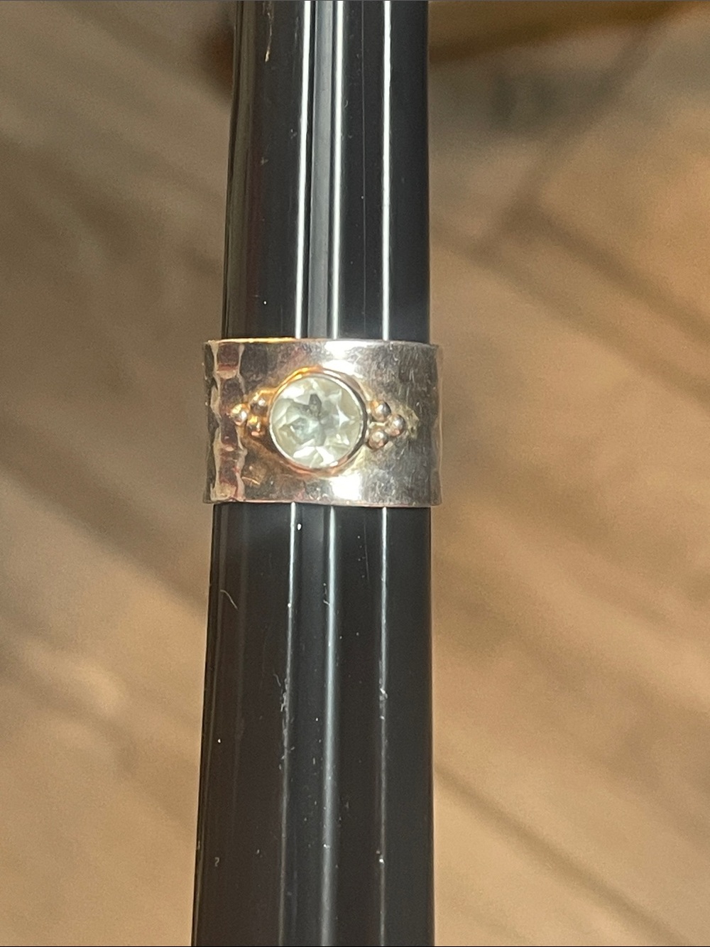 Sterling Silver Hammered Band Ring with Aquamarine Israel ring